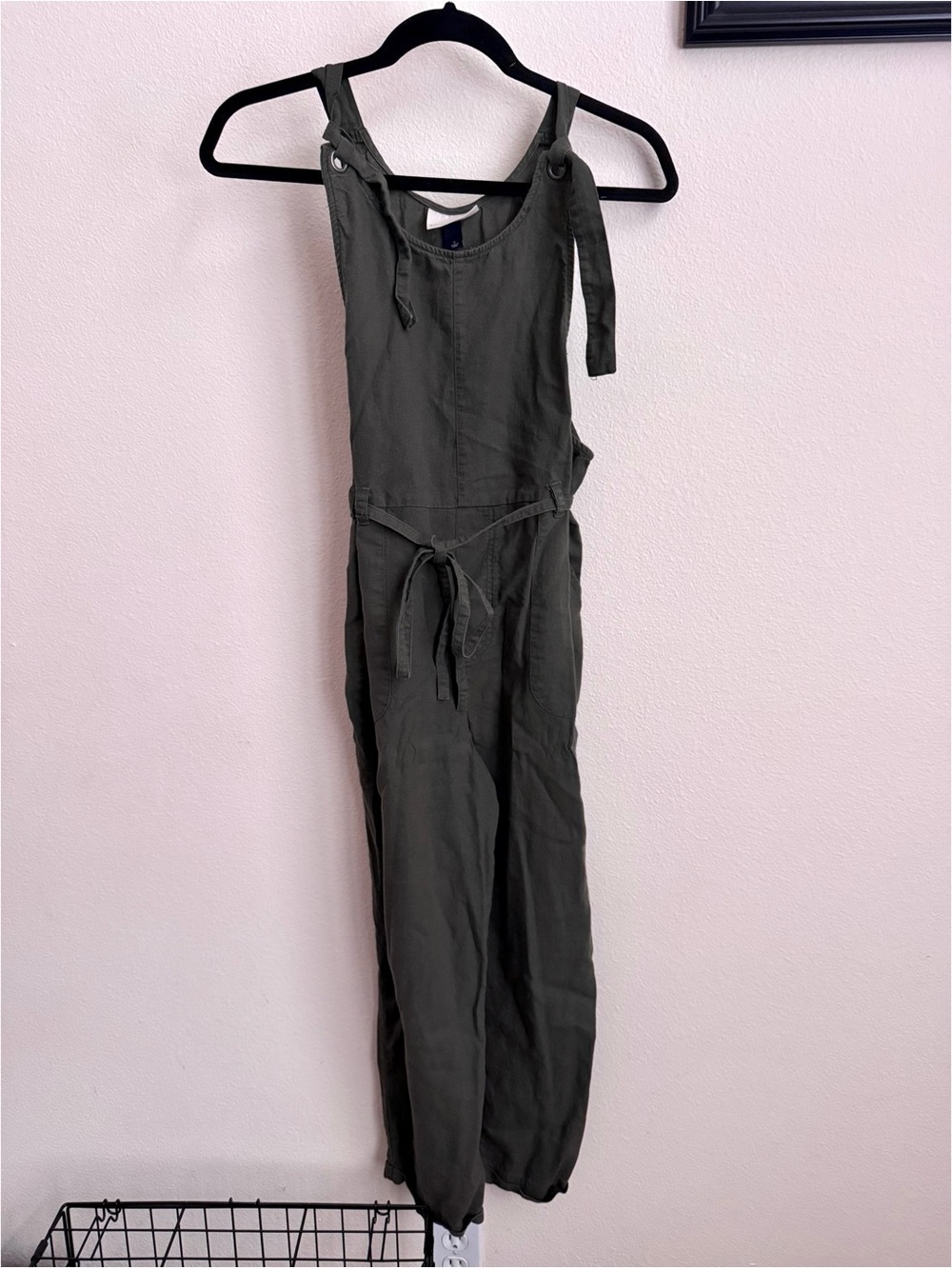 Universal Thread Olive Green Tie-Strap Linen-Blend Jumpsuit